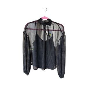 Sanctuary Black Sheer Polka Dot Mock Neck Blouse with Camisole XXS